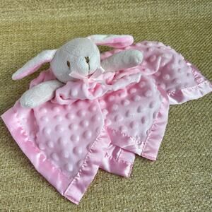Pink Bunny Security Blanket Lovey Plush Satin Trim Dotted Minky